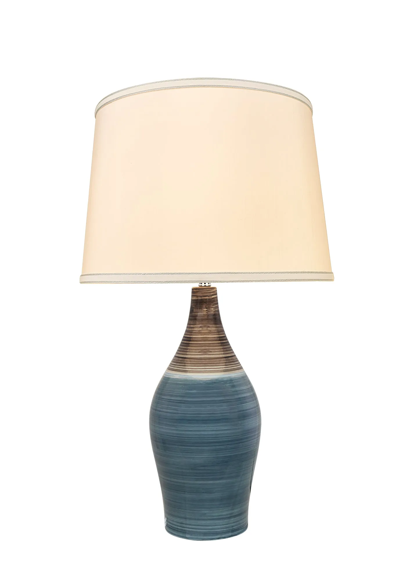 # 40185-11, 27-1/2" High Transitional Ceramic Table Lamp, Brown & Blue and Hardback Empire Shaped Lamp Shade in White, 15-1/2" Wide