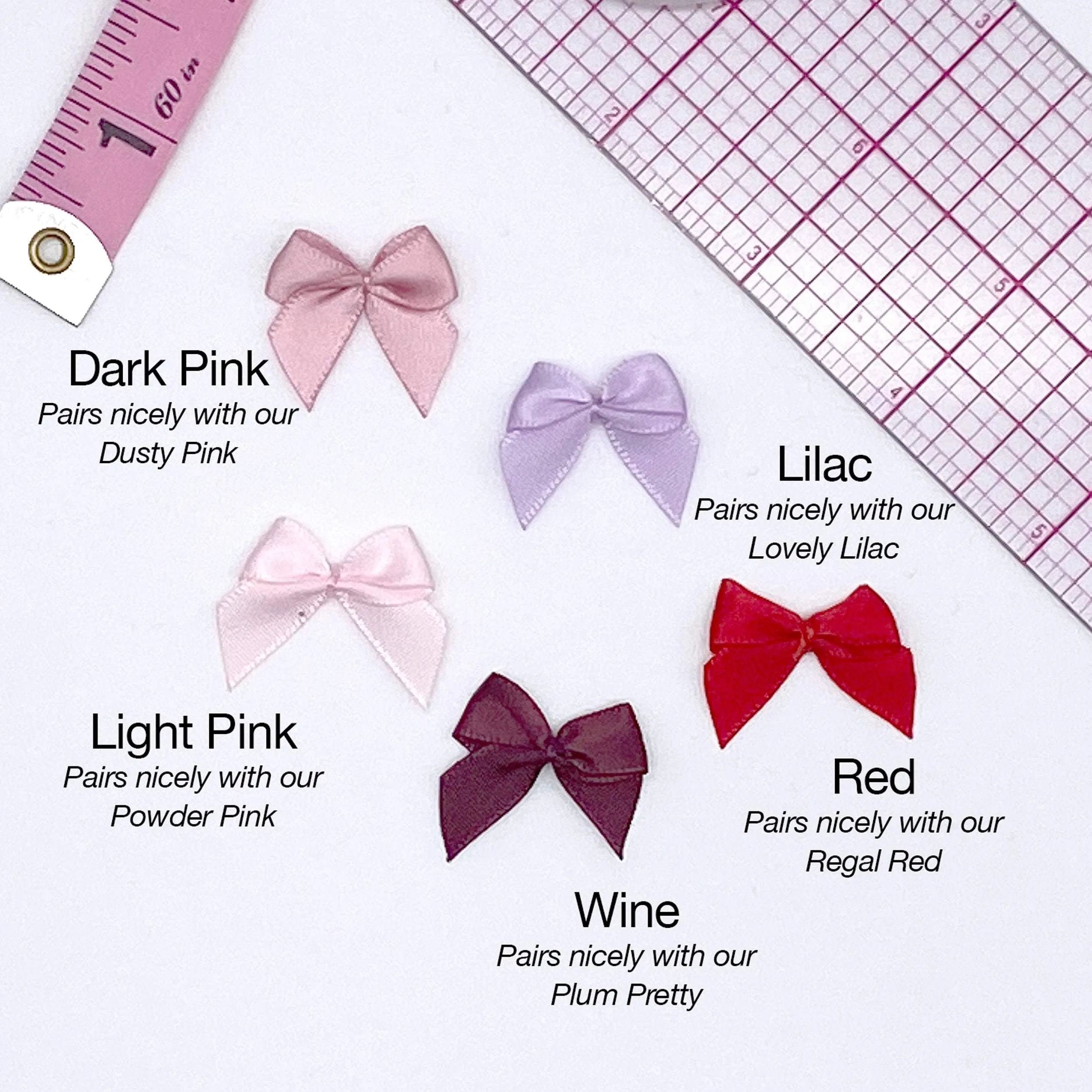 1" or 25mm Small Satin Bows in 18 Colors!- Set of 2