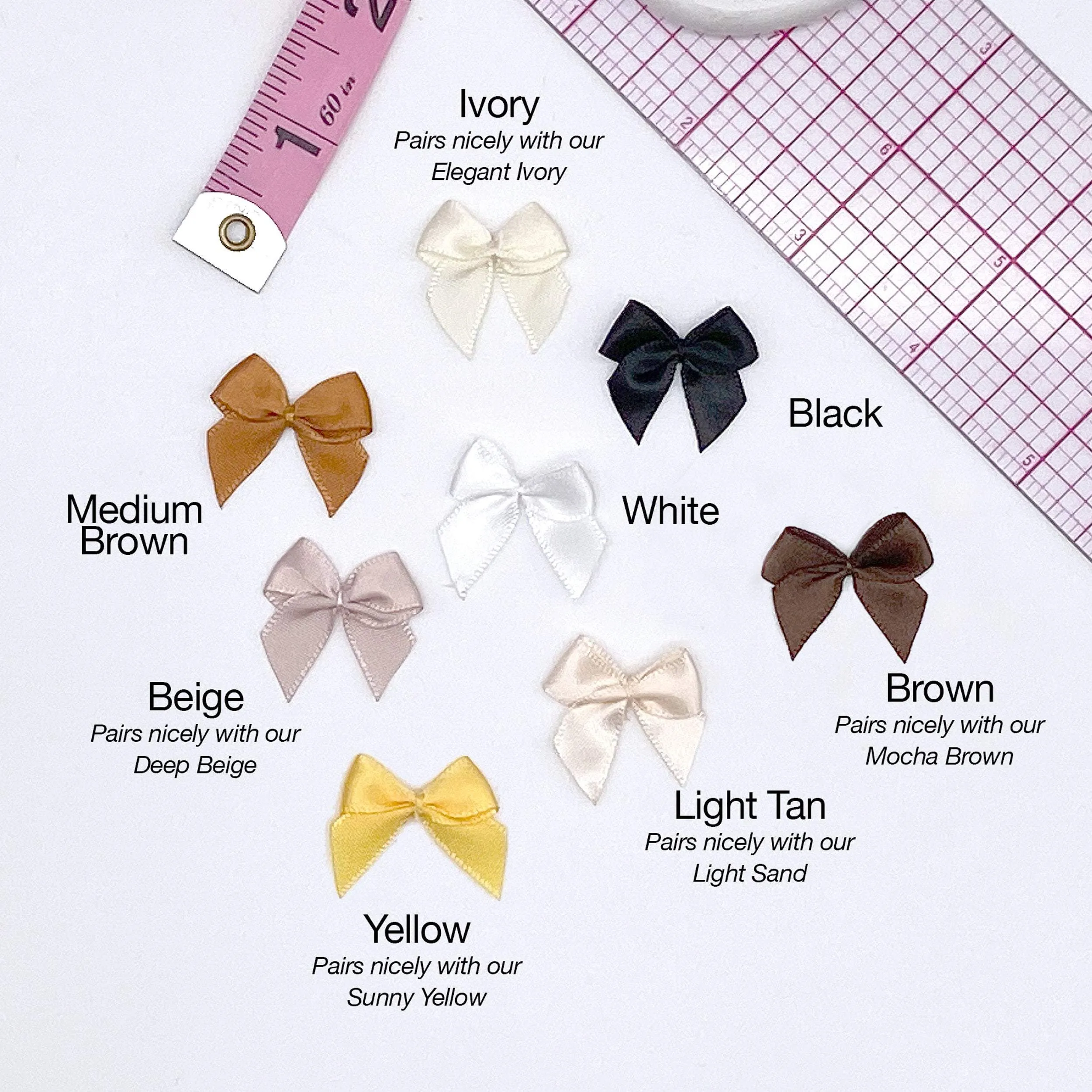 1" or 25mm Small Satin Bows in 18 Colors!- Set of 2