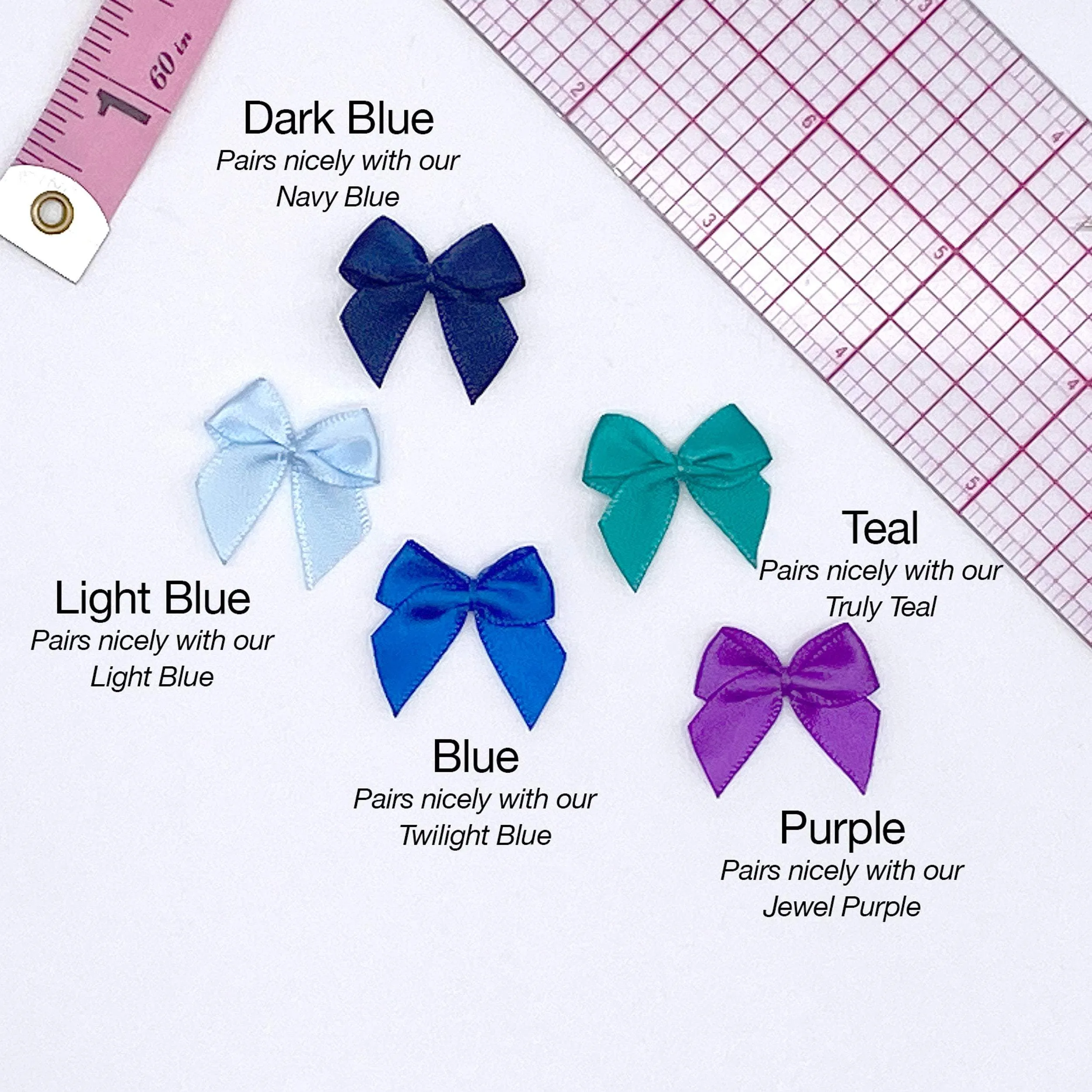 1" or 25mm Small Satin Bows in 18 Colors!- Set of 2