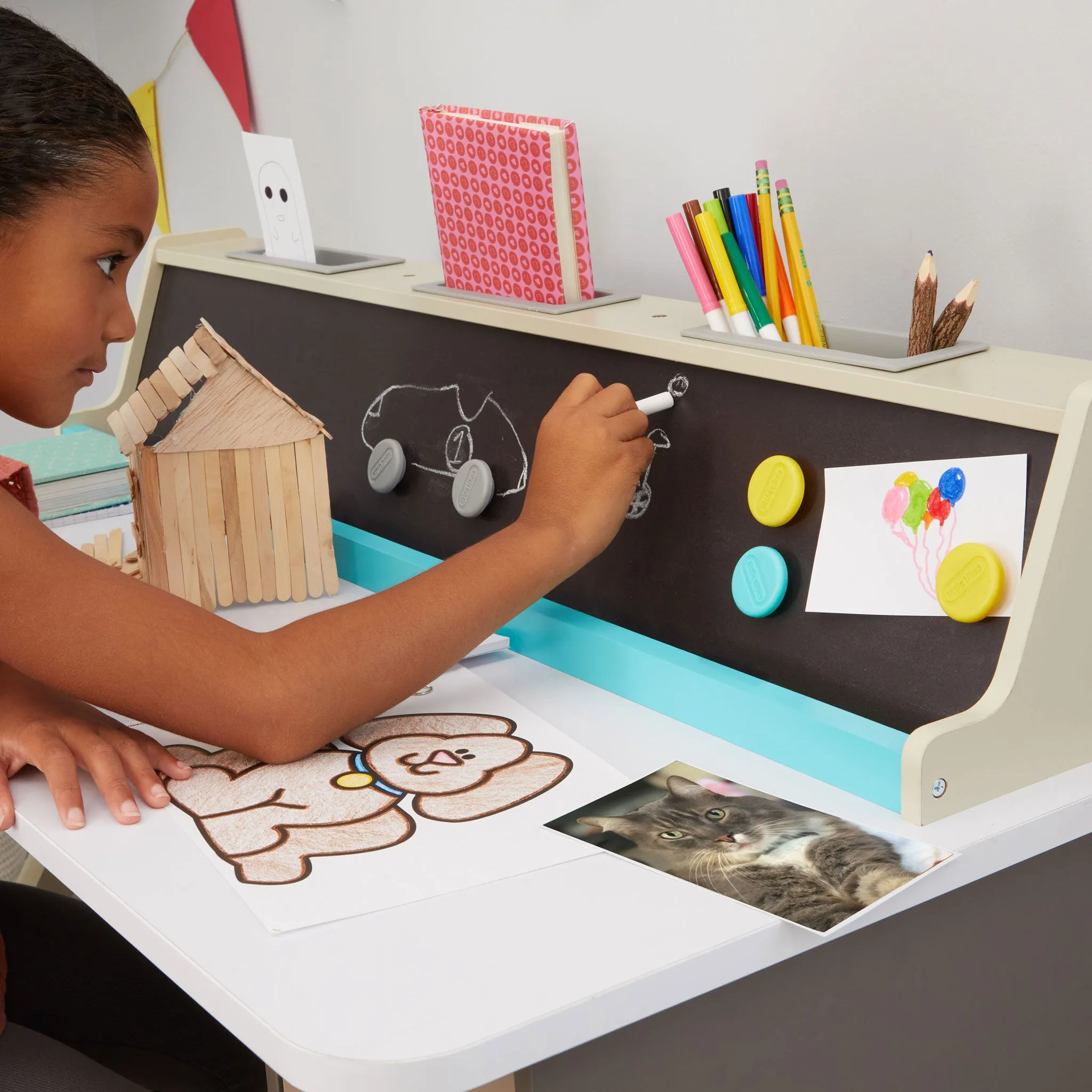 2-in-1 Chalkboard Desk – Wooden Desk with Magnetic Chalkboard, Storage, and Modern Design