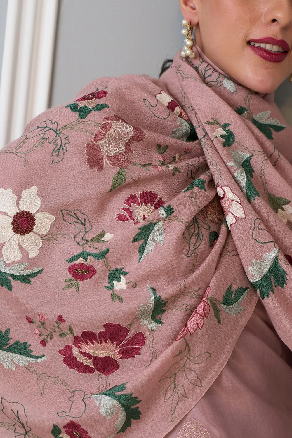 A Perfect Bloom | Embroidered Pure Cashmere Stole