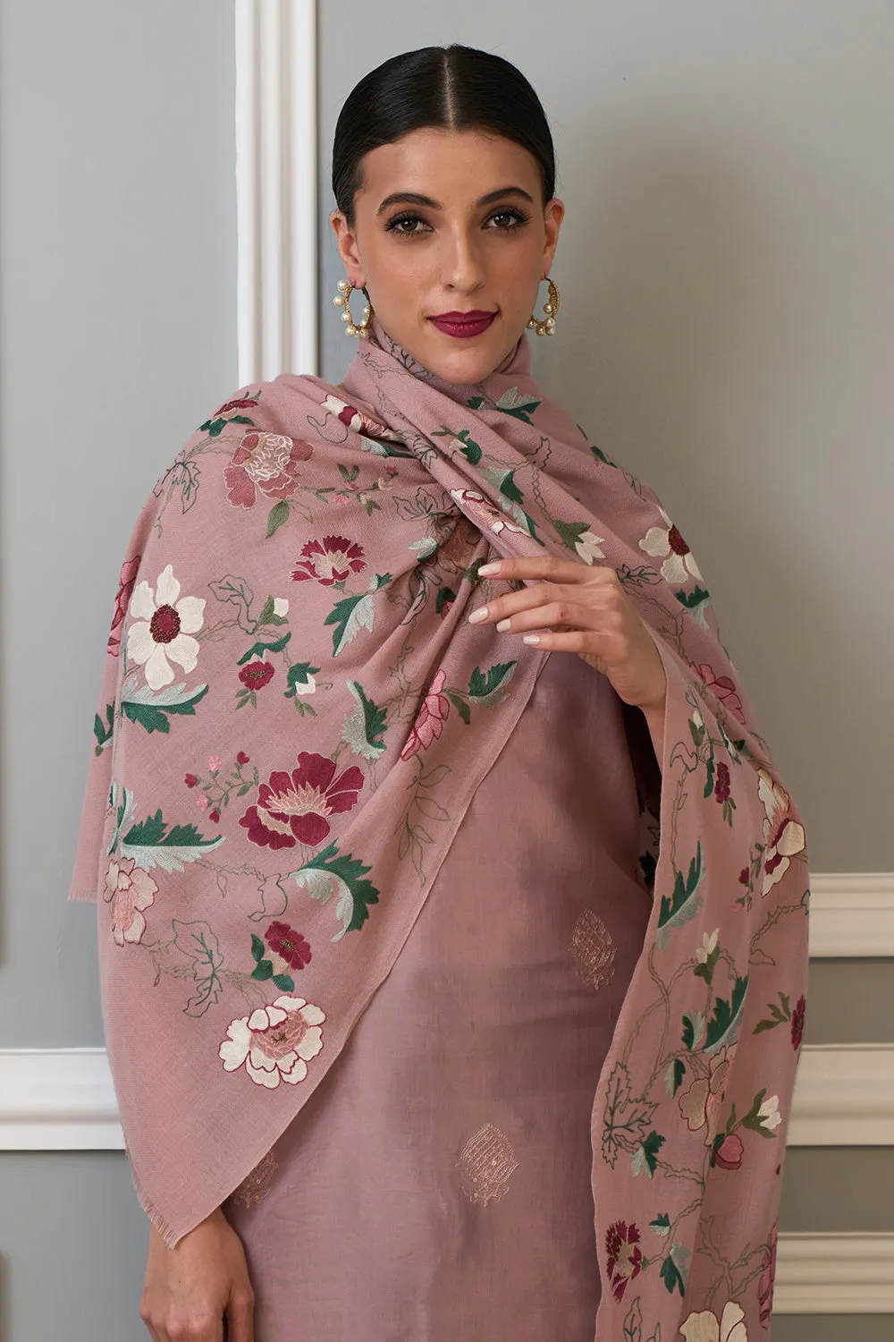 A Perfect Bloom | Embroidered Pure Cashmere Stole