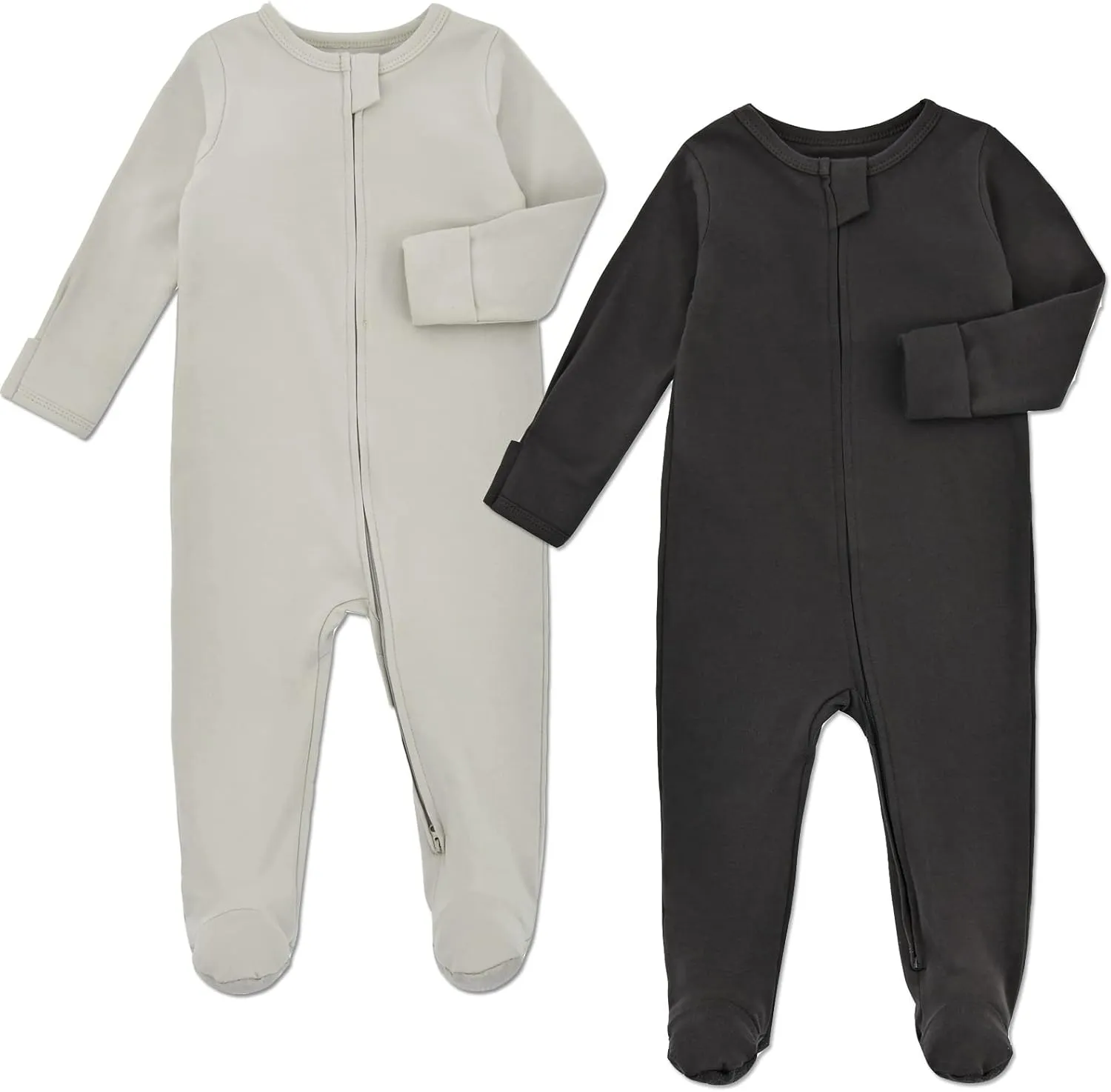 Aablexema Baby Pajamas with Feet and Mittens 2-Pack Zip Up Infant Cotton Long Sleeve Footies Sleep and Play