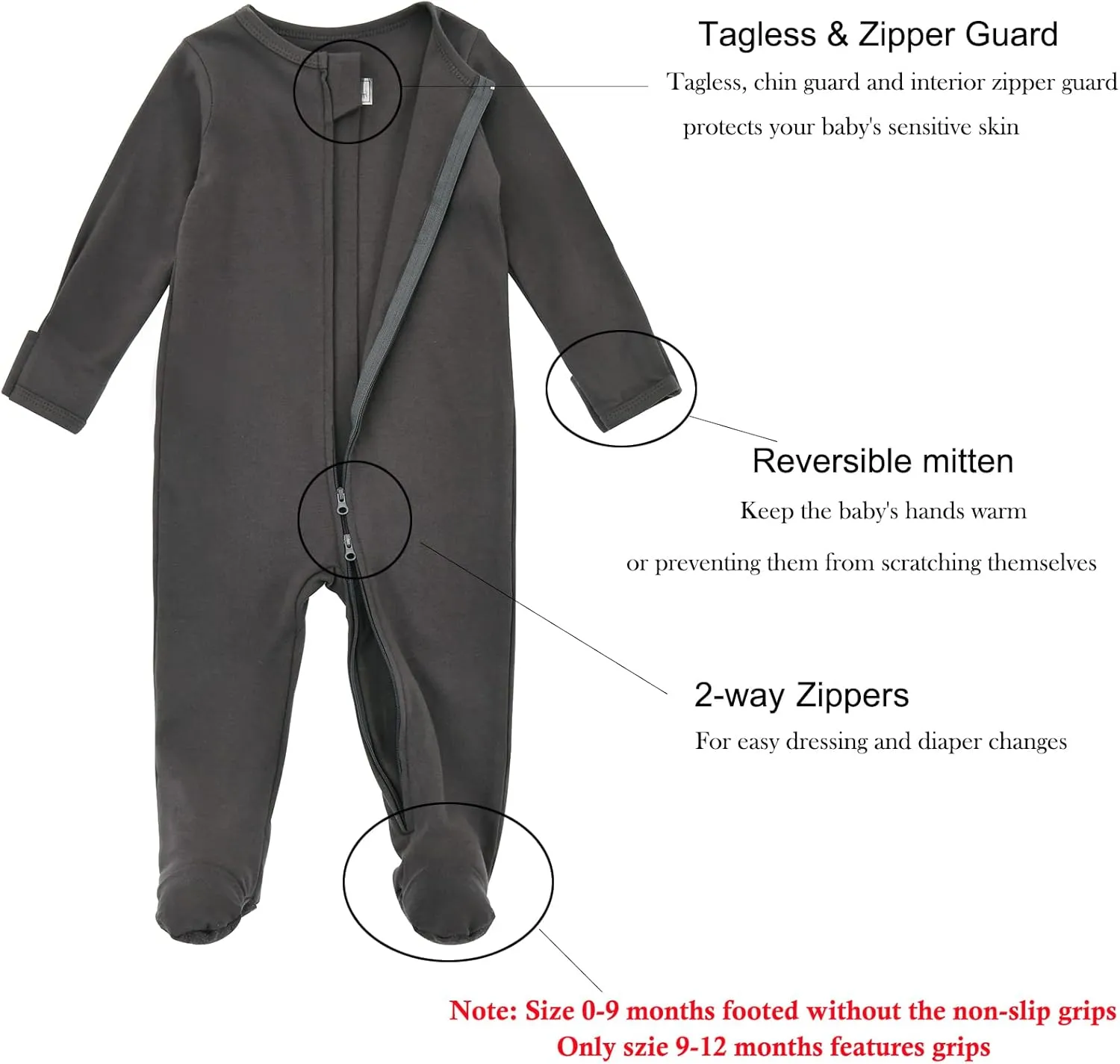 Aablexema Baby Pajamas with Feet and Mittens 2-Pack Zip Up Infant Cotton Long Sleeve Footies Sleep and Play