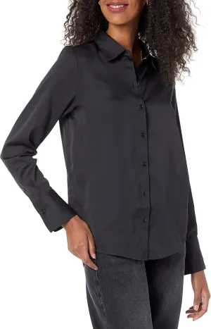 Amazon Essentials Women's Classic-Fit Satin Button Down Blouse (Available in Plus Size)