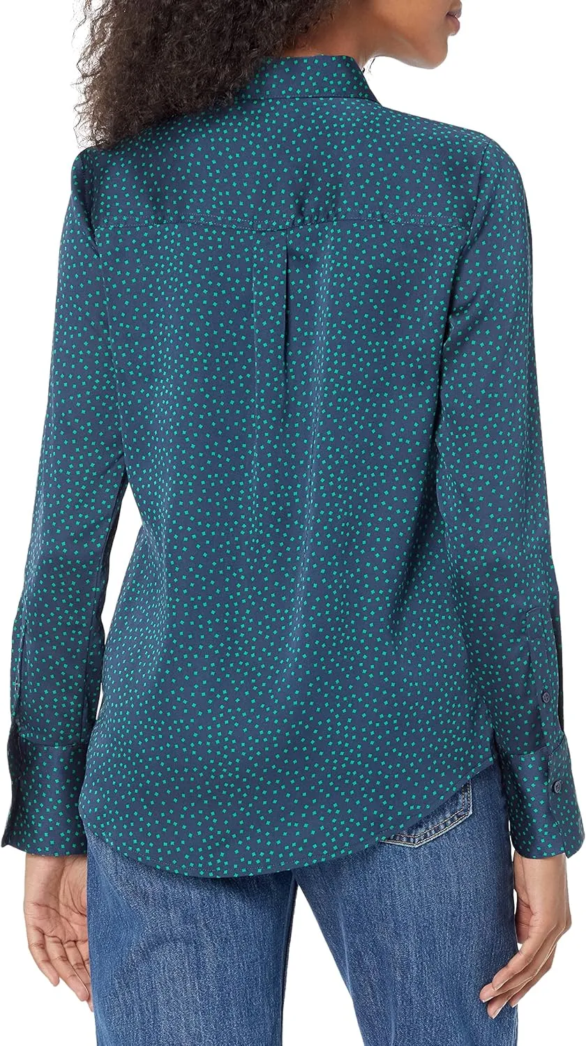 Amazon Essentials Women's Classic-Fit Satin Button Down Blouse (Available in Plus Size)