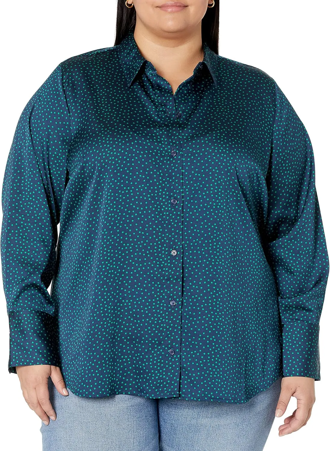 Amazon Essentials Women's Classic-Fit Satin Button Down Blouse (Available in Plus Size)