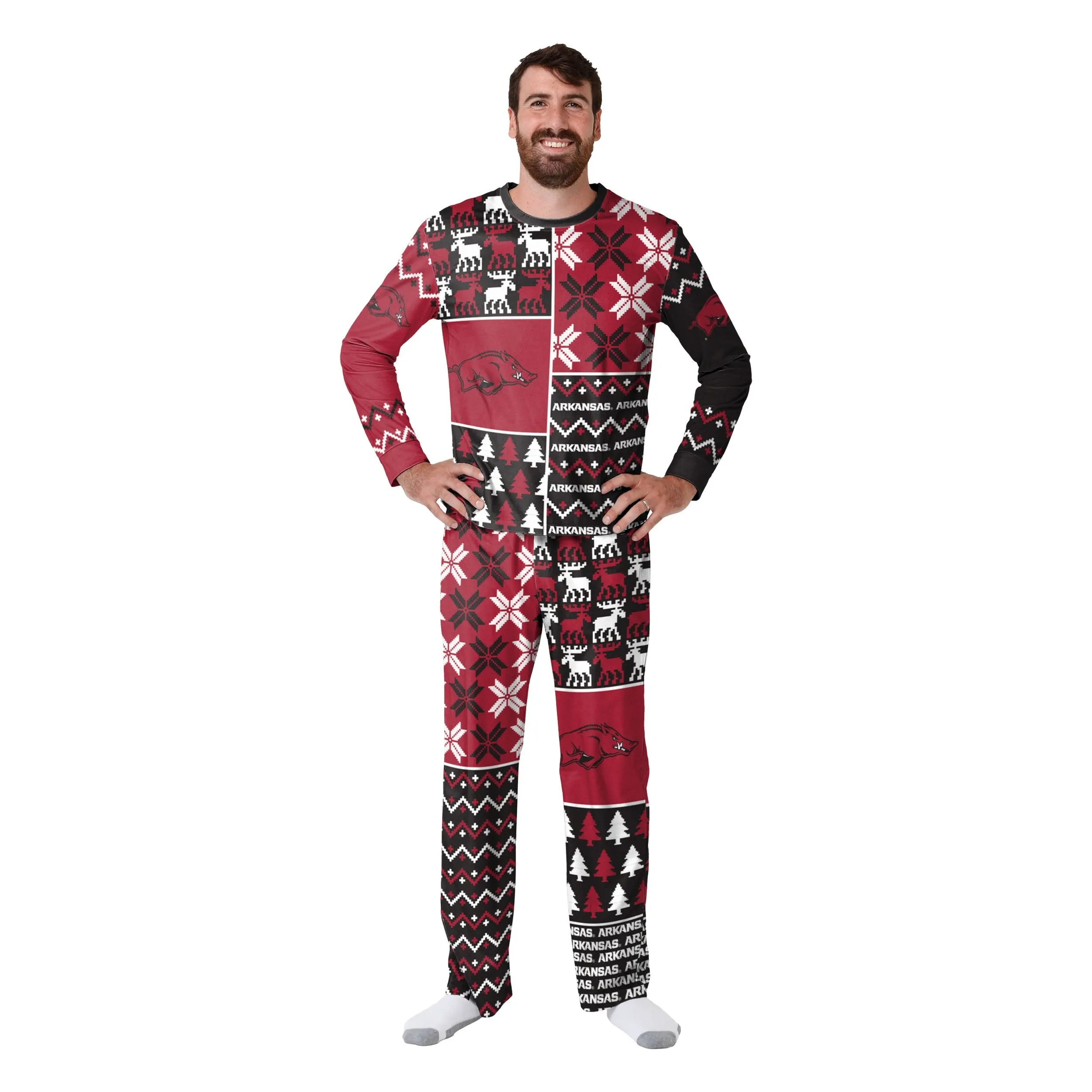 Arkansas Razorbacks NCAA Busy Block Family Holiday Pajamas