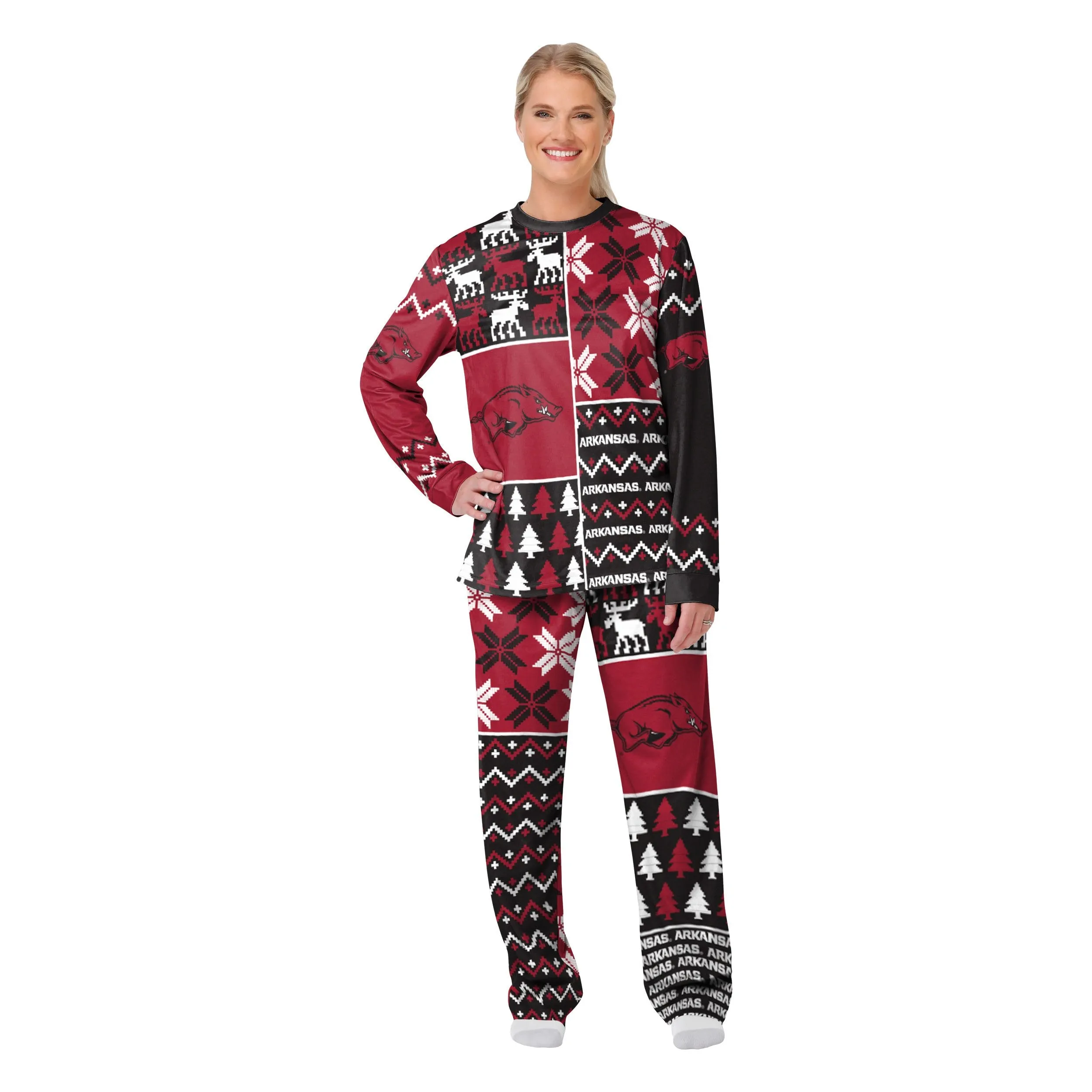 Arkansas Razorbacks NCAA Busy Block Family Holiday Pajamas