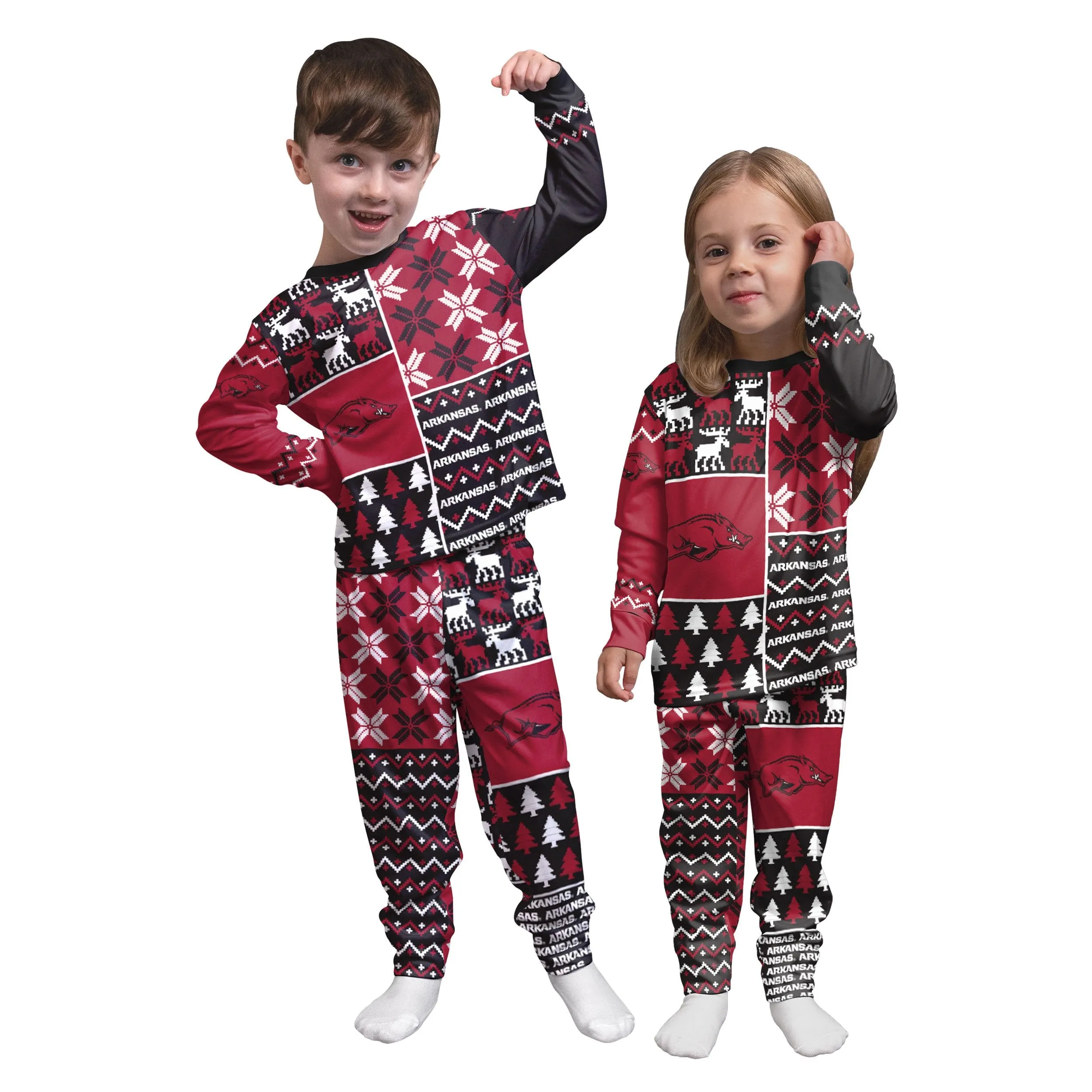 Arkansas Razorbacks NCAA Busy Block Family Holiday Pajamas