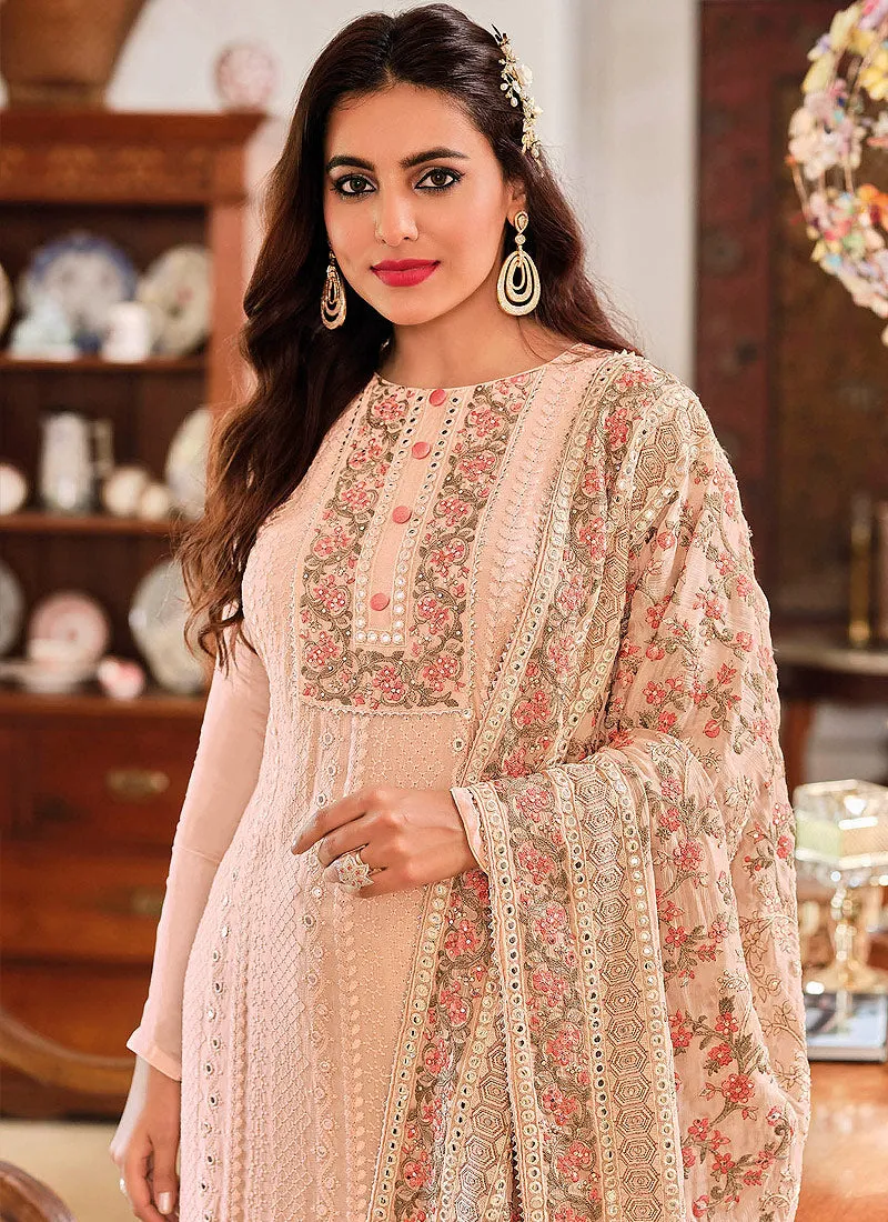 Baby Pink Multi Embroidered Traditional Palazzo Suit