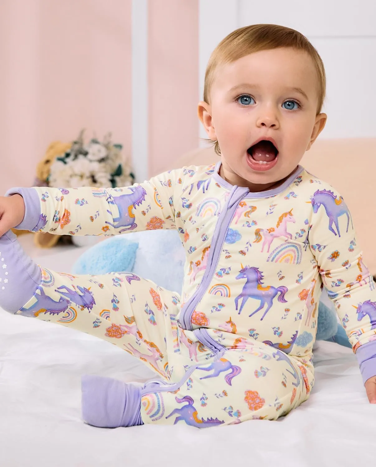 Bamboo Viscose Convertible Baby Footies Pajamas, footies for babies, Zipper Pajamas Baby Girls 0-24M