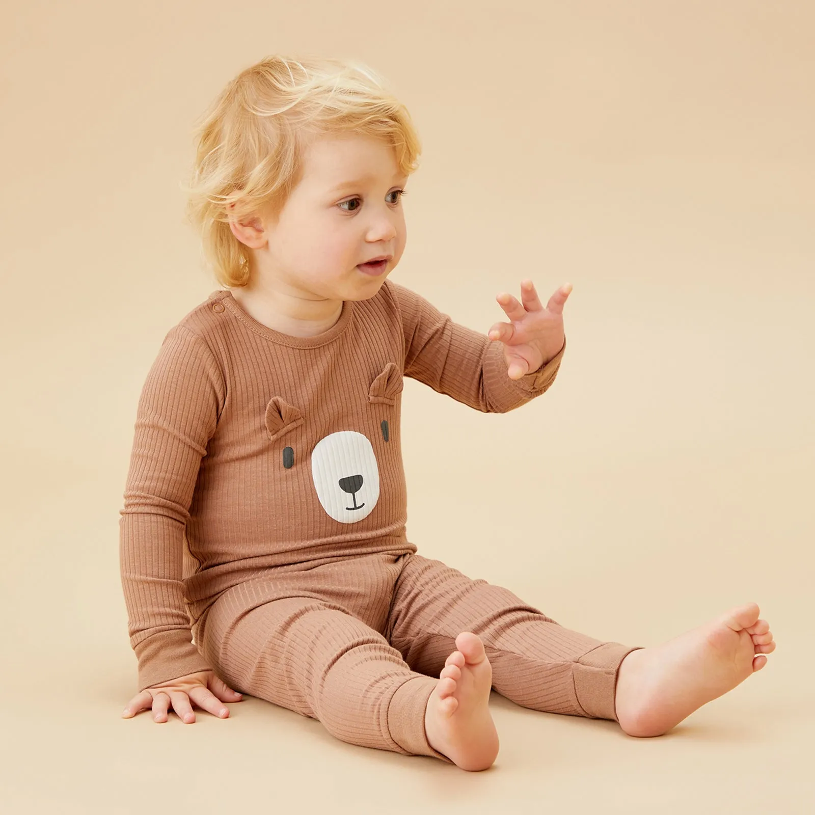 Bear Print & Ribbed Pajamas 2 Pack
