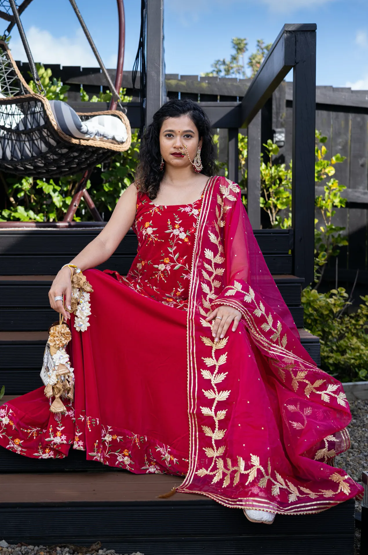 Begum Rani Pink Velvet Kurta and Lehenga Set