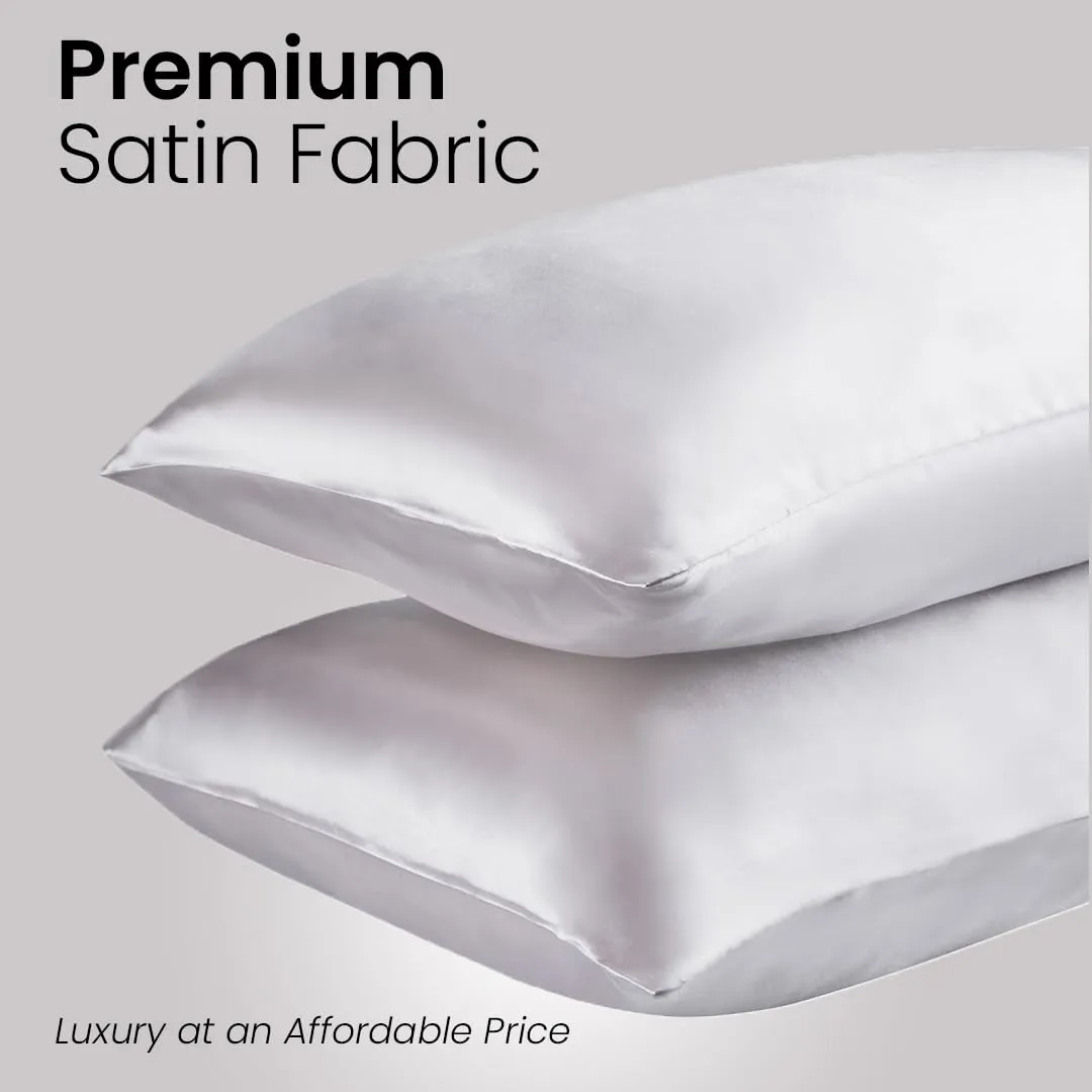 BePlush Satin Pillow Cover Set of 2 | Satin Silk Pillow Cases for Hair and Skin | Soft and Comfortable Sleeping Pillow Covers | White, Pack of 2.