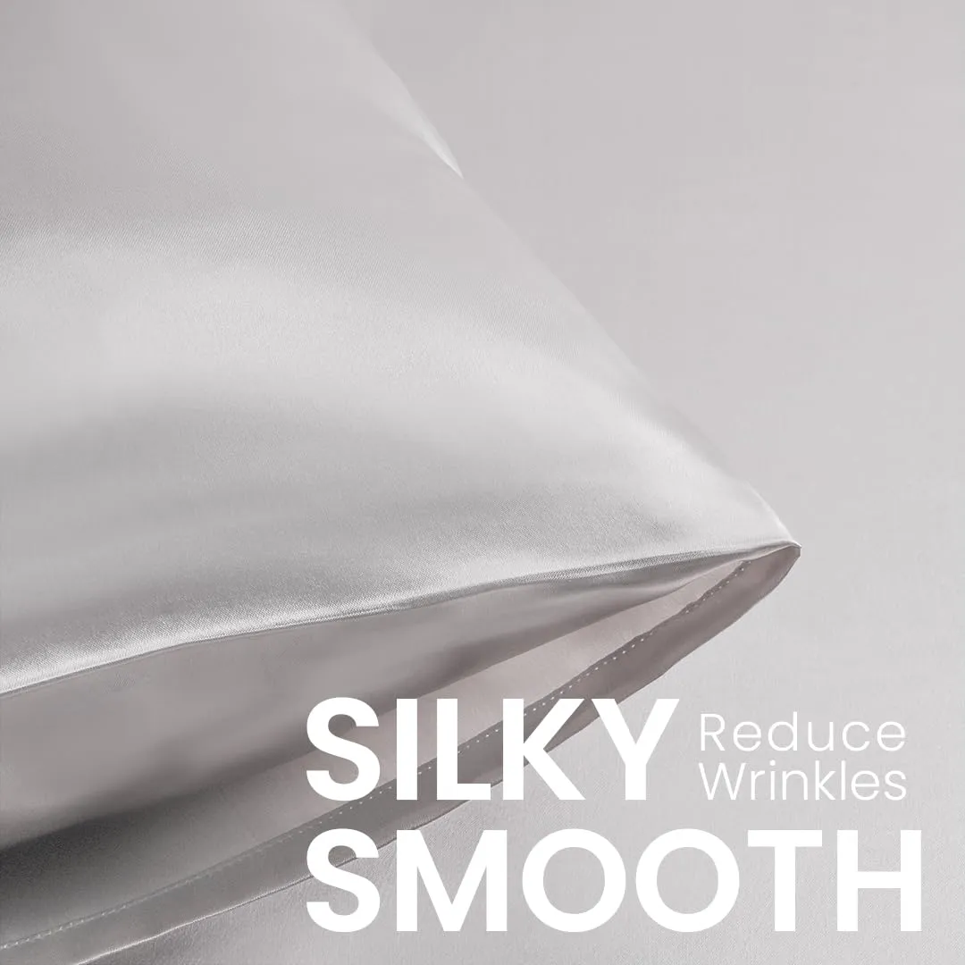 BePlush Satin Pillow Cover Set of 2 | Satin Silk Pillow Cases for Hair and Skin | Soft and Comfortable Sleeping Pillow Covers | White, Pack of 2.