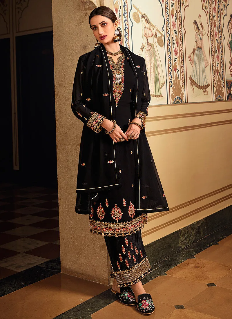 Black Embroidered Pakistani Pant Style Suit