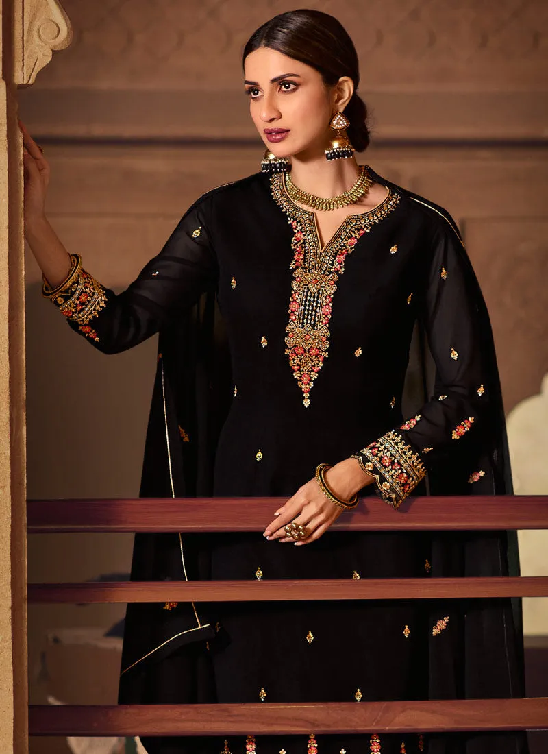 Black Embroidered Pakistani Pant Style Suit