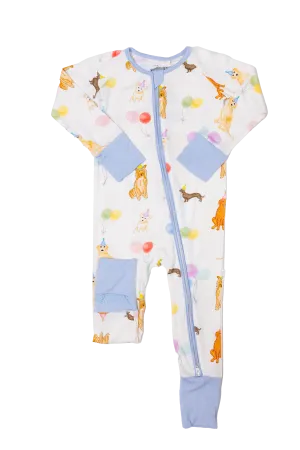 Blue Sleep Romper - Dog Party