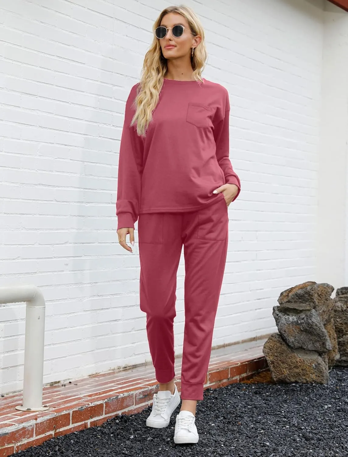 Bofell Lounge Sets for Women Two Piece Travel Outfits Sweatsuits 2 Piece Fashion 2024 Trendy Pajamas
