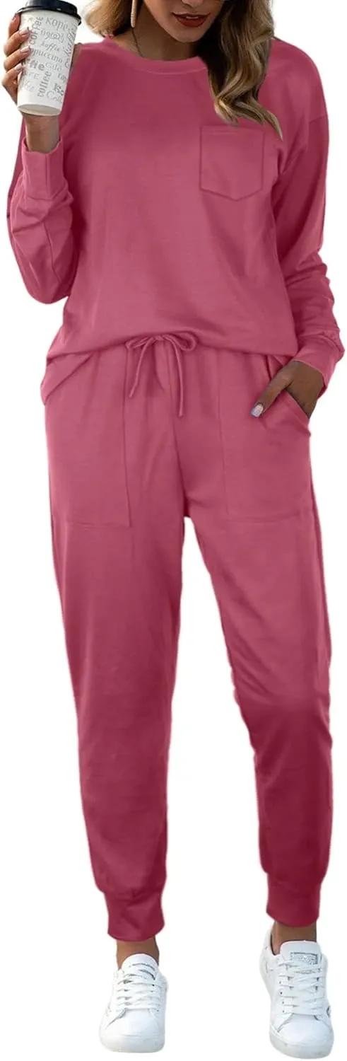 Bofell Lounge Sets for Women Two Piece Travel Outfits Sweatsuits 2 Piece Fashion 2024 Trendy Pajamas