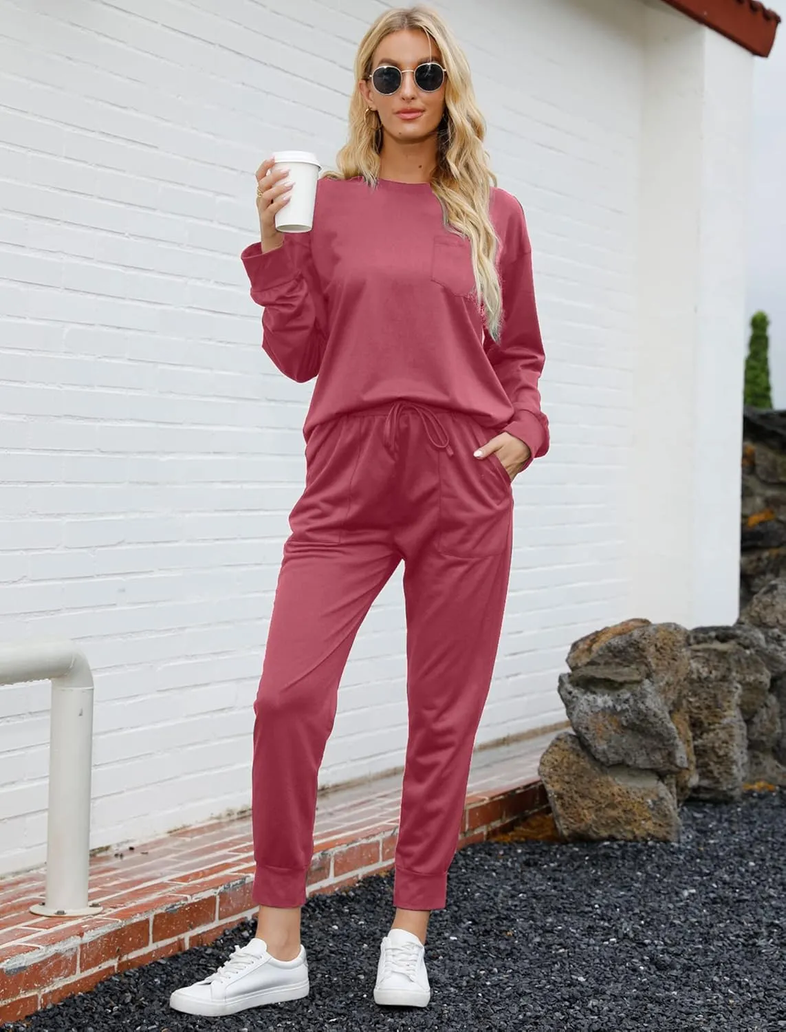 Bofell Lounge Sets for Women Two Piece Travel Outfits Sweatsuits 2 Piece Fashion 2024 Trendy Pajamas