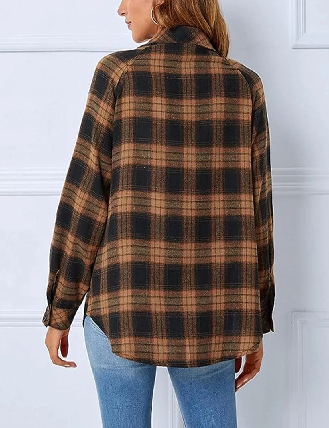 Bozanly Womens Flannel Plaid Shirts Oversized Long Sleeve Button Down Shacket Blouse Tops