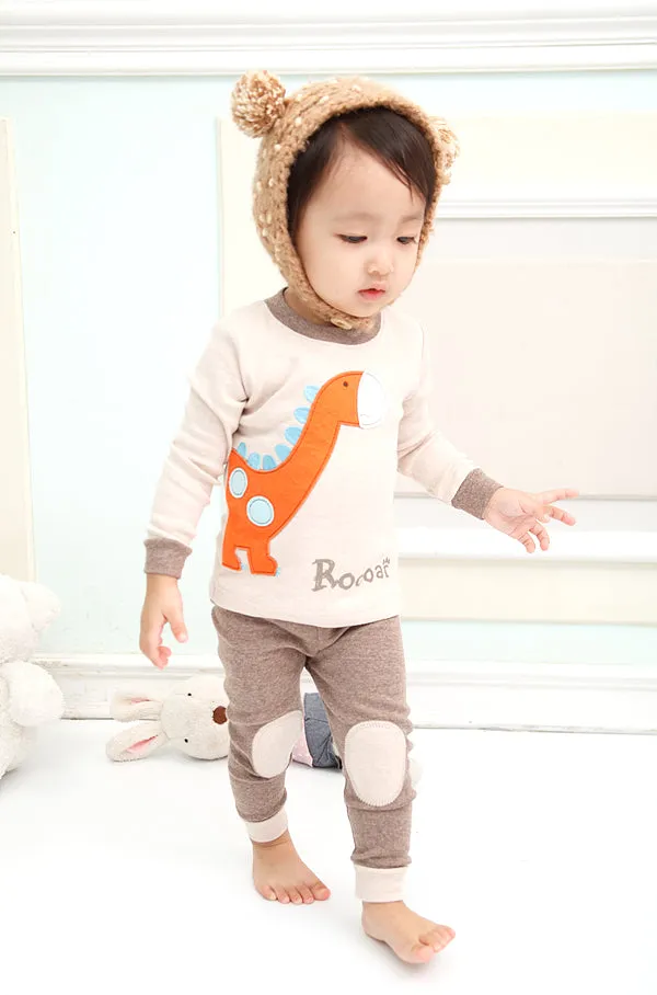 Brown Dino Long Sleeve Pajamas