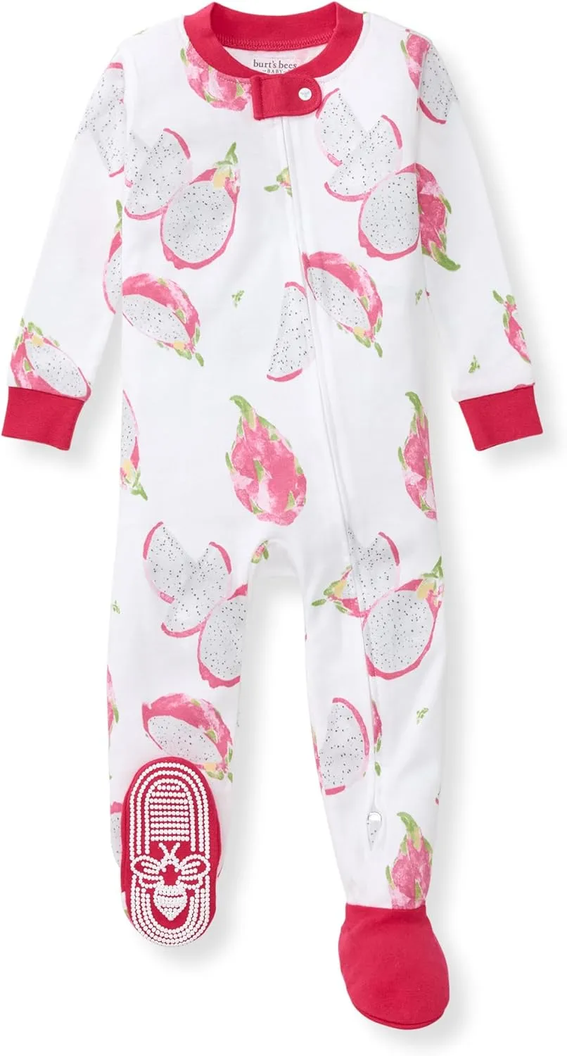 Burt's Bees Baby Girls' Snug Fit One-Piece Footed Non-Slip Sleeper Pajamas