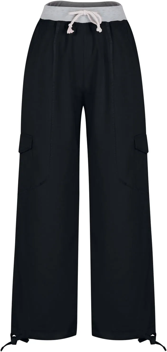 Cargo Yoga Pants for Women 2024 Fashion Wide Leg High Waisted Casual Drawstring Workout Y2K Pants with Pockets