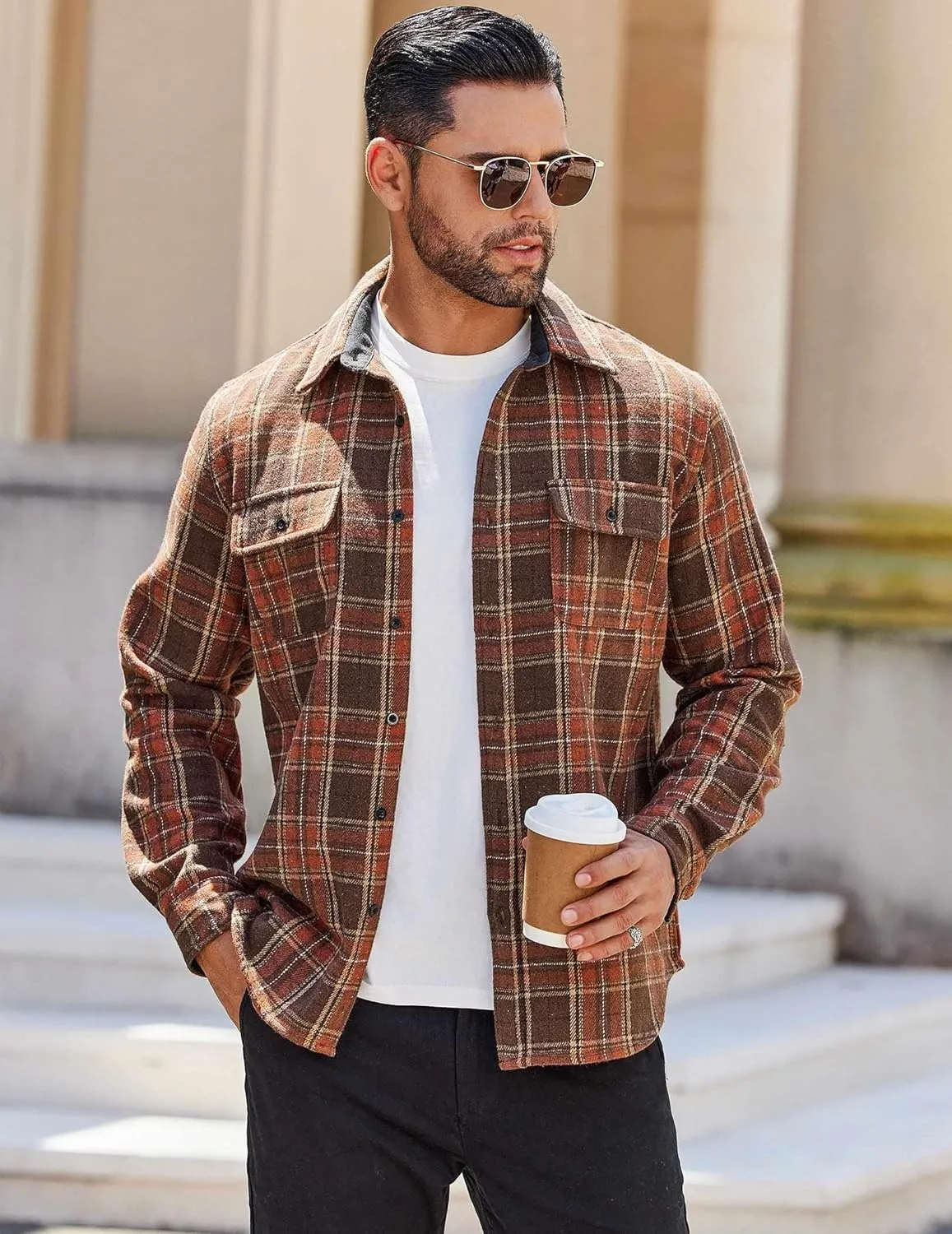 COOFANDY Men's Flannel Shirts Long Sleeve Cotton Plaid Shirt Jacket Casual Button Down Shirt with Pockets