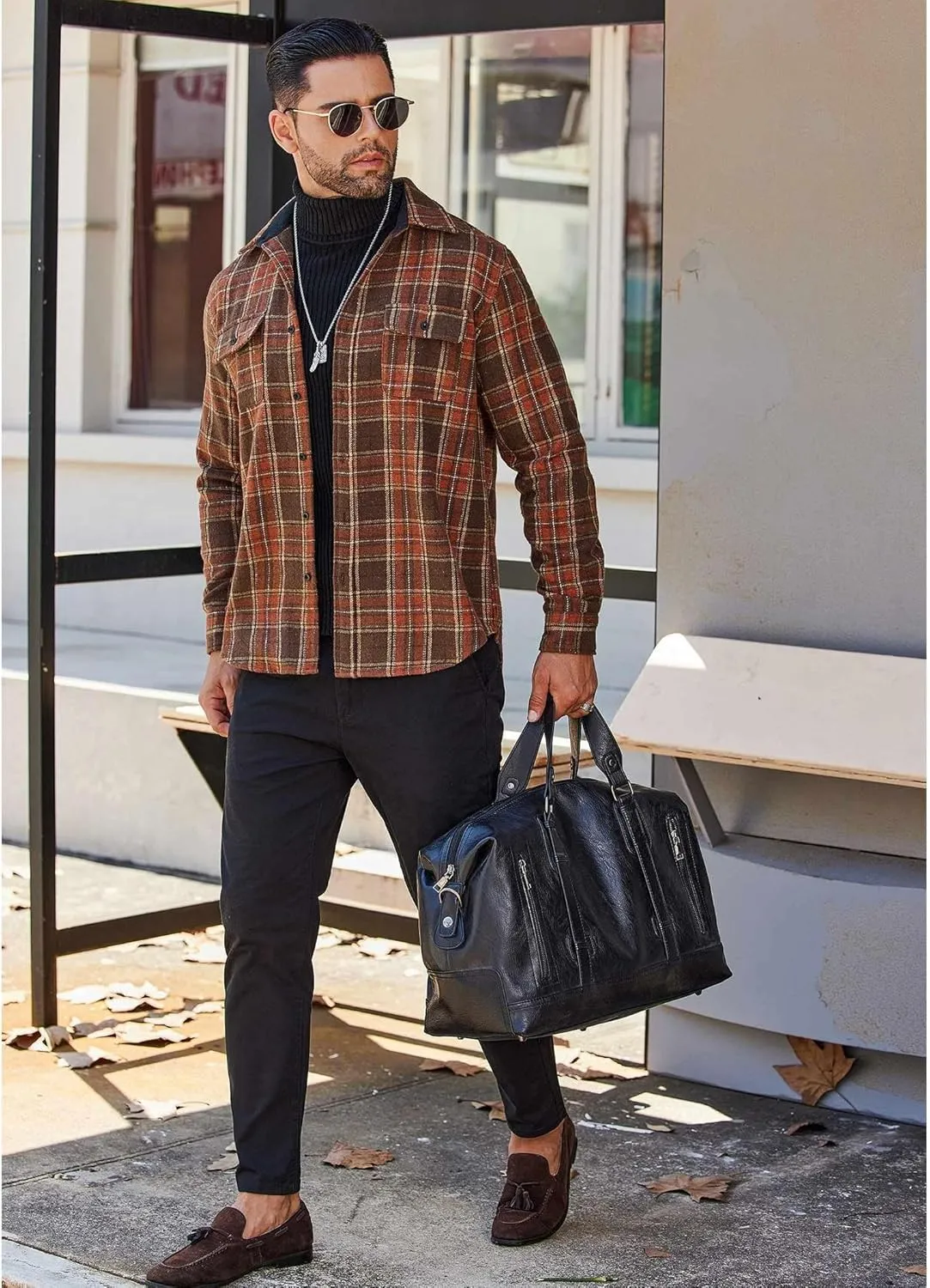 COOFANDY Men's Flannel Shirts Long Sleeve Cotton Plaid Shirt Jacket Casual Button Down Shirt with Pockets