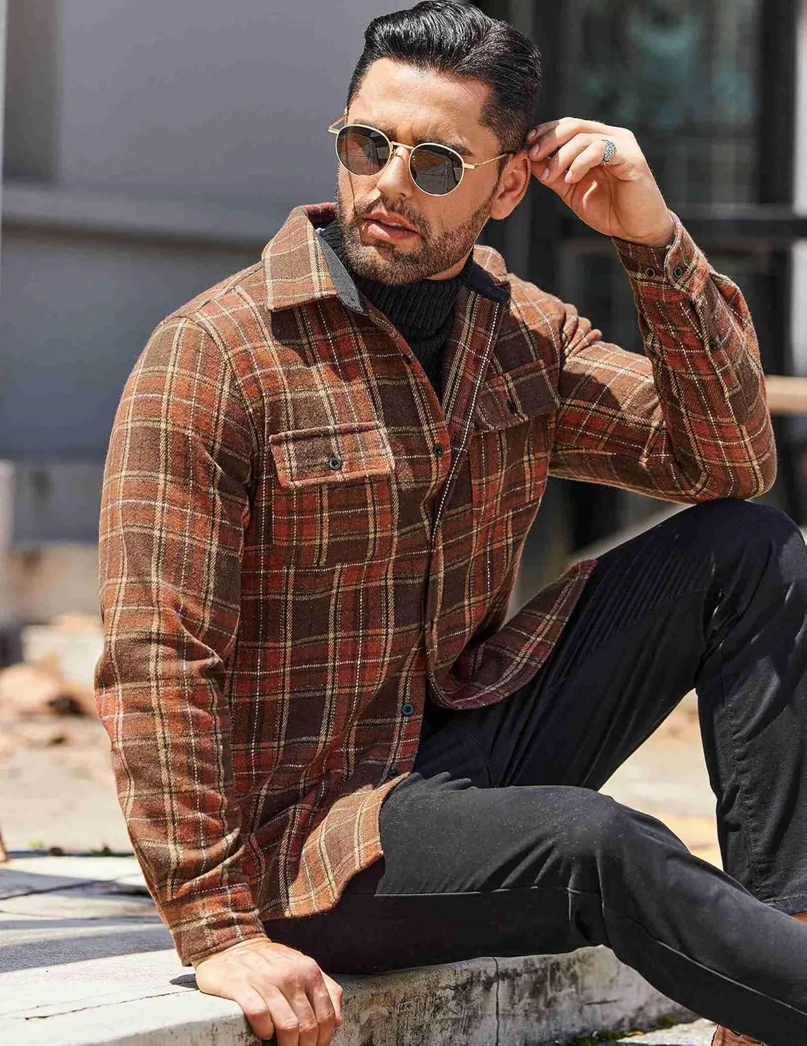 COOFANDY Men's Flannel Shirts Long Sleeve Cotton Plaid Shirt Jacket Casual Button Down Shirt with Pockets