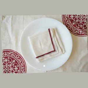 Cotton Table Mats With Maroon Bordered Napkin | Printed | White