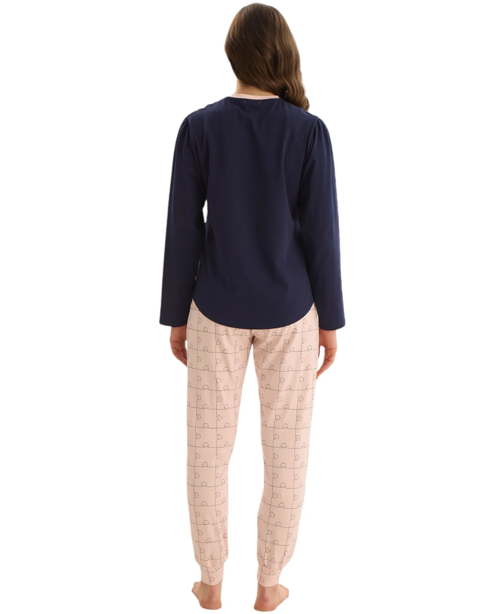 Cozy and Stylish Long Sleeve Pajama Set with Printed Pants