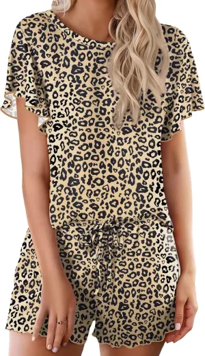 Ekouaer Pajama Set for Women 2 Piece Lounge Set Short Sleeve Pjs Tops and Shorts Soft Sleepwear S-XXL