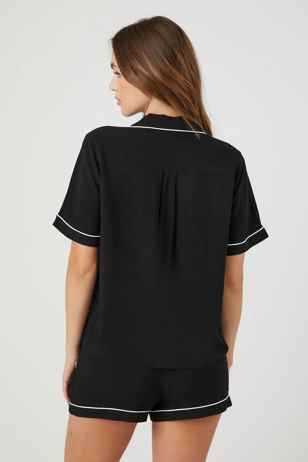 Forever 21 Trim Shirt Shorts Pajama Set, Black
