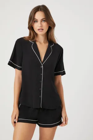 Forever 21 Trim Shirt Shorts Pajama Set, Black