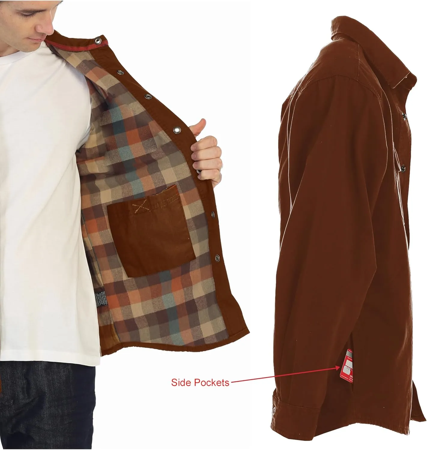 Gioberti Men's 100% Cotton Brushed and Soft Twill Shirt Jacket with Flannel Lining