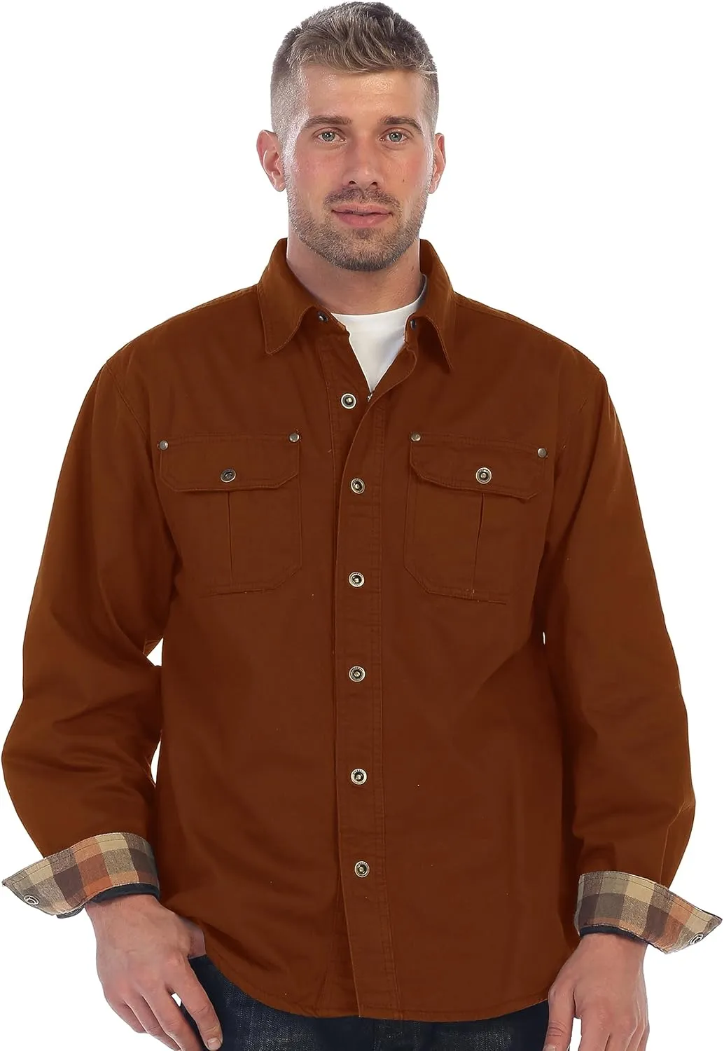 Gioberti Men's 100% Cotton Brushed and Soft Twill Shirt Jacket with Flannel Lining