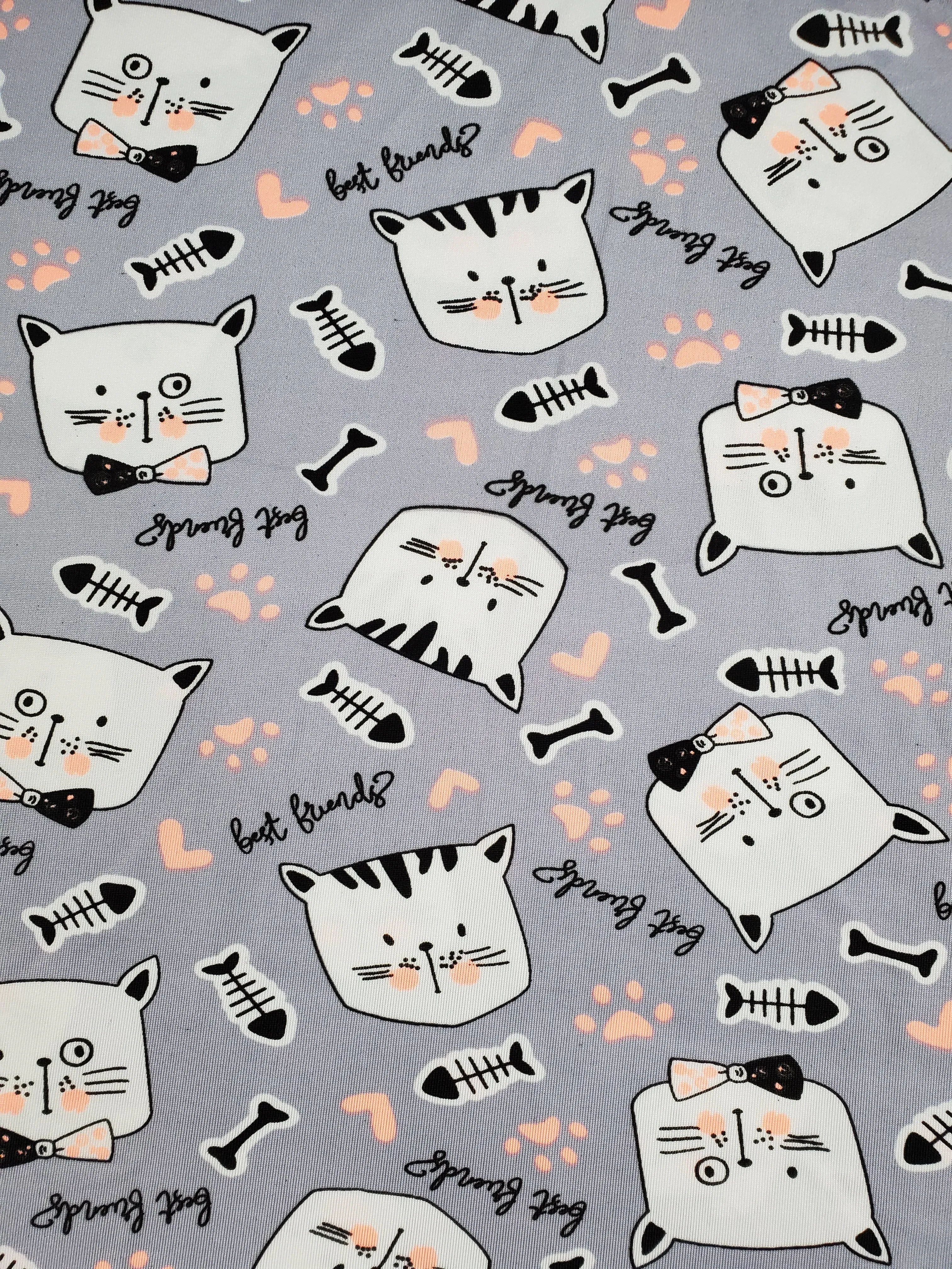Gray Women's nightie pink trim kitten theme