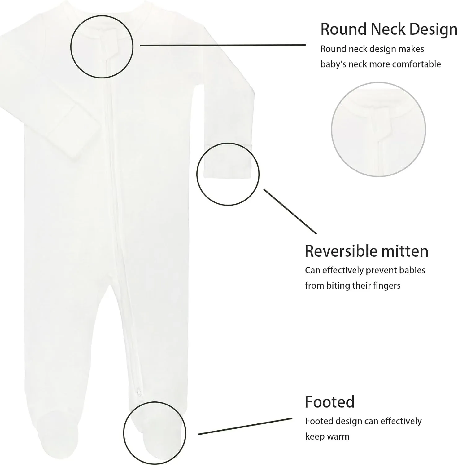 GUISBY Long Sleeve Baby Footed Pajamas with Mittens Cotton Sleepers with Zipper 3-Pack