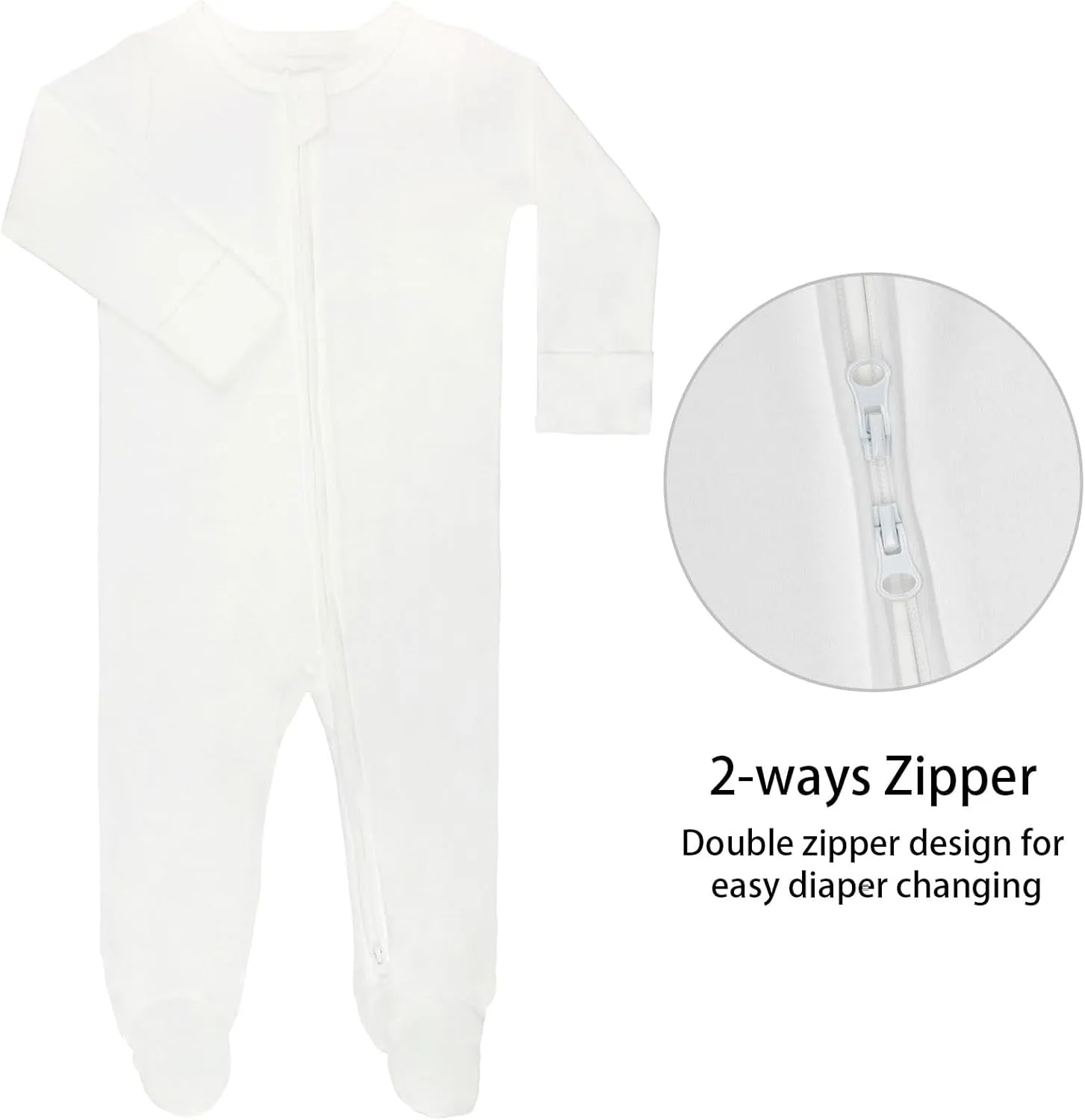 GUISBY Long Sleeve Baby Footed Pajamas with Mittens Cotton Sleepers with Zipper 3-Pack