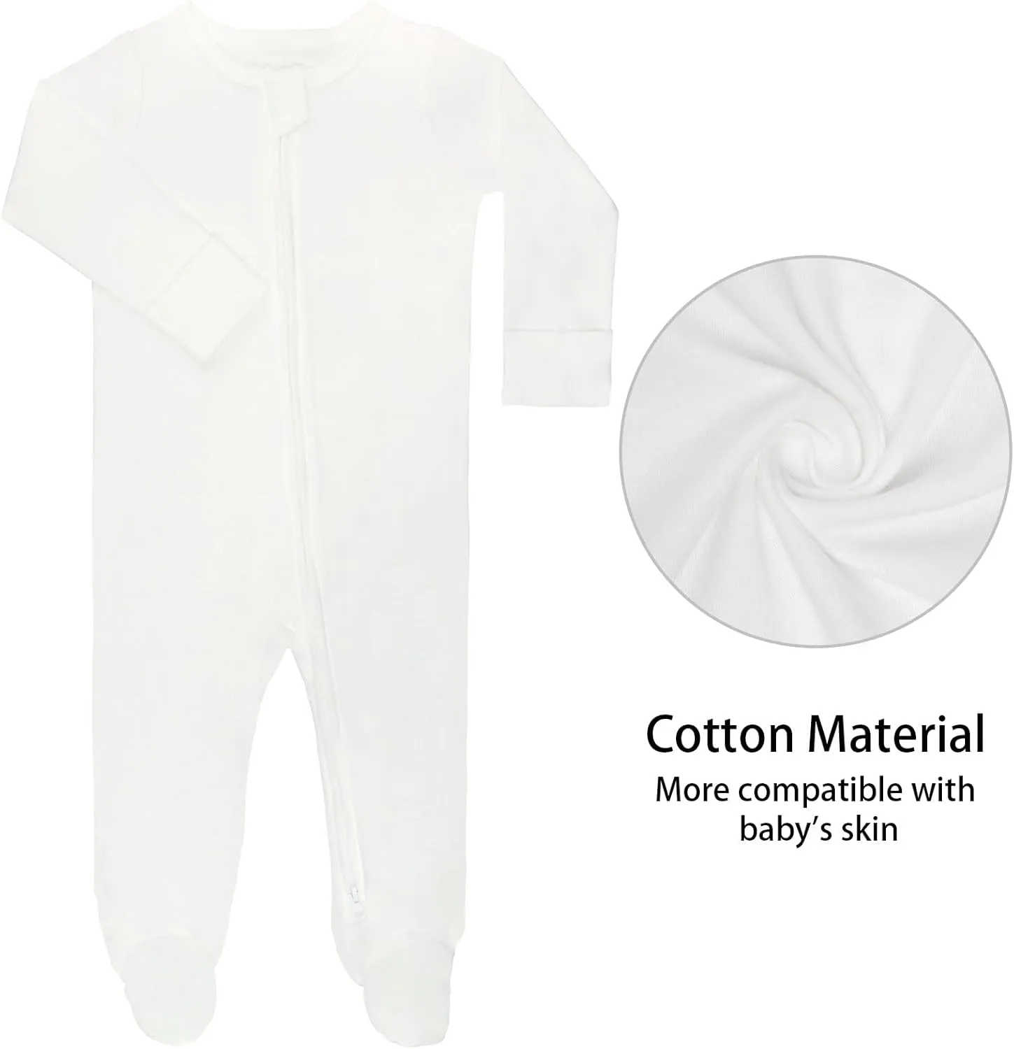 GUISBY Long Sleeve Baby Footed Pajamas with Mittens Cotton Sleepers with Zipper 3-Pack