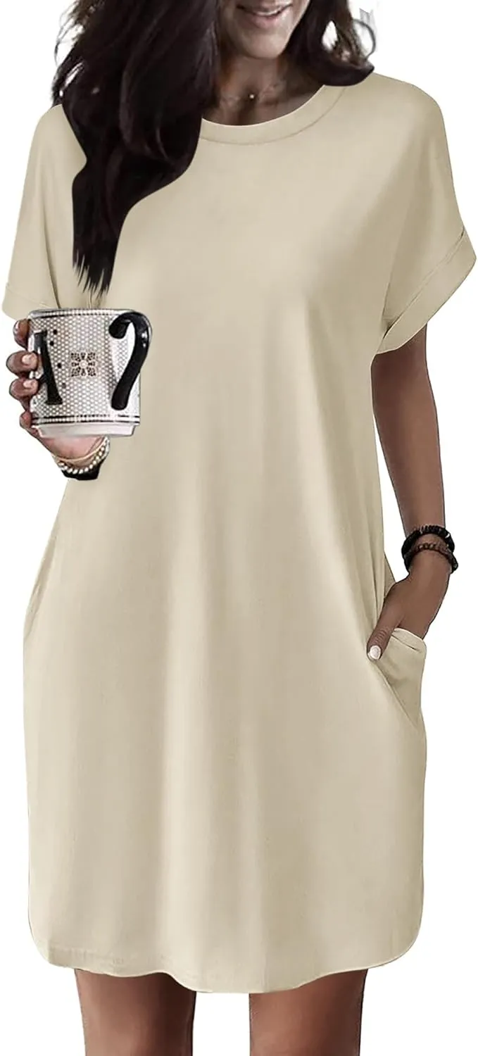 HOTOUCH Womens Super Soft T Shirt Dress Short Sleeve Casual Summer Tunic Dresses Loose Baggy House Dress