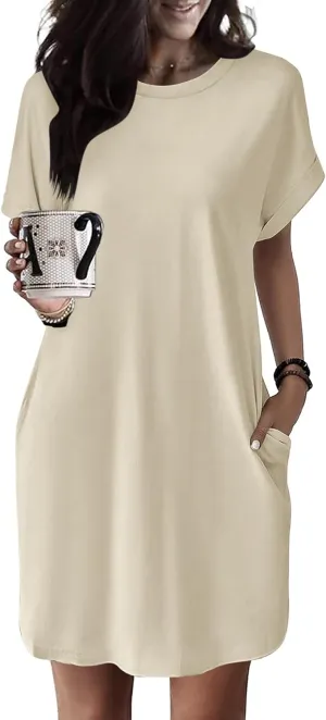 HOTOUCH Womens Super Soft T Shirt Dress Short Sleeve Casual Summer Tunic Dresses Loose Baggy House Dress