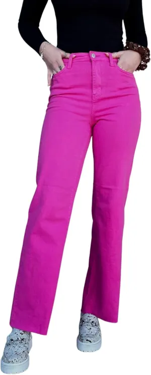 Judy Blue High Rise Hot Pink Garment Dyed 90's Straight Jeans 88816-25