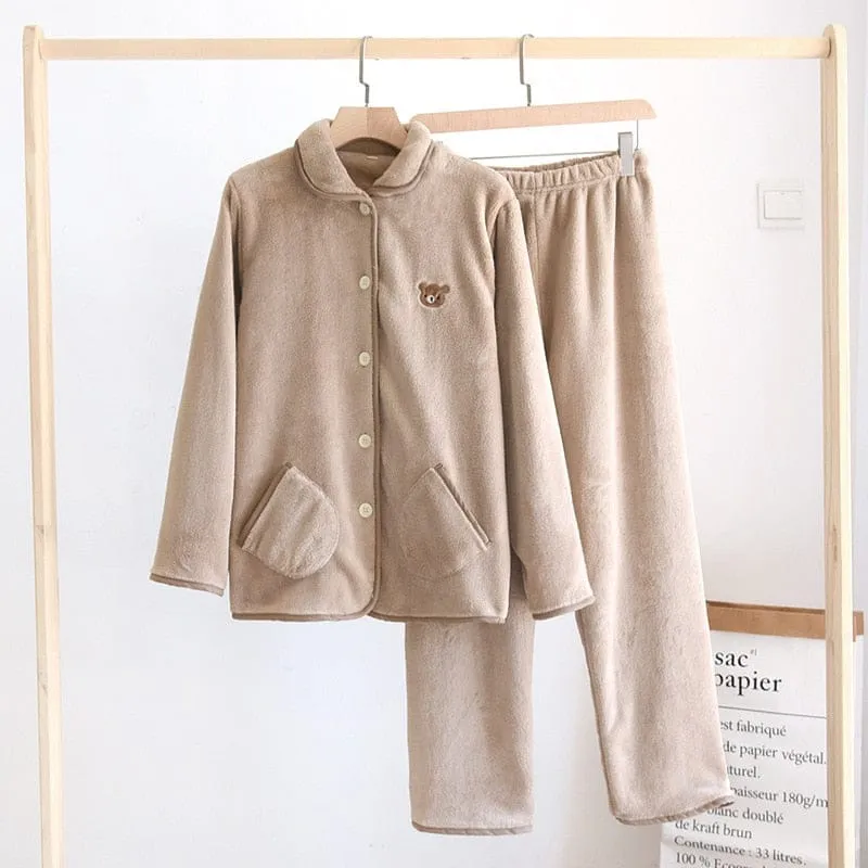 Kawaii Bear Plush Coffee Flannel Pyjamas