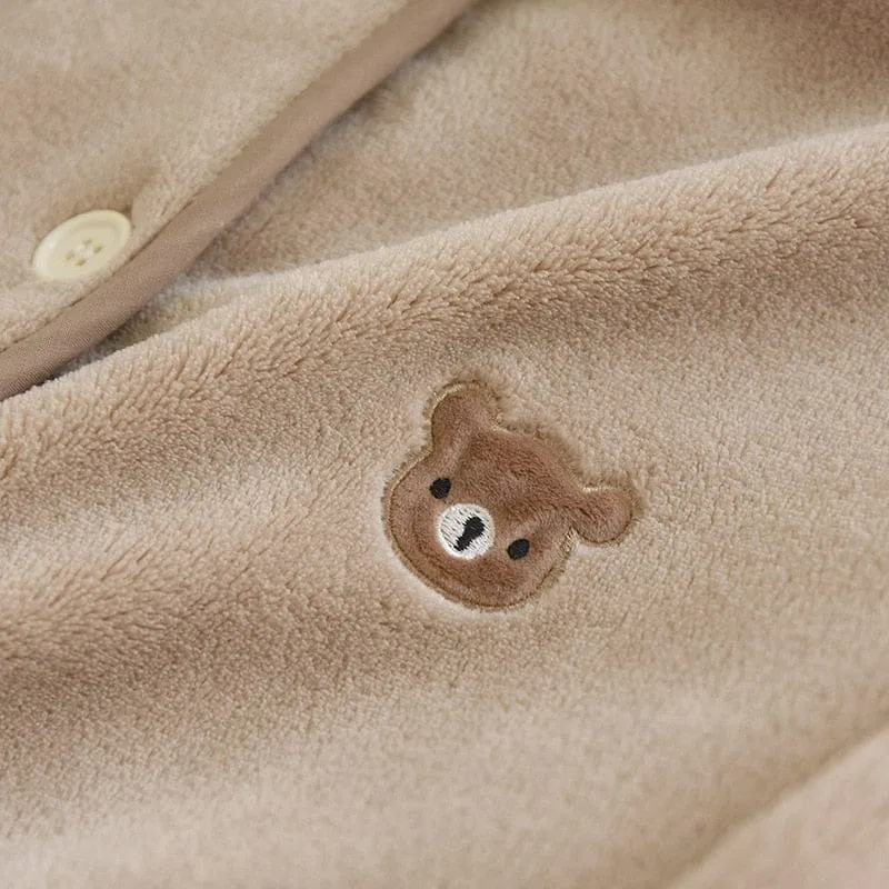 Kawaii Bear Plush Coffee Flannel Pyjamas